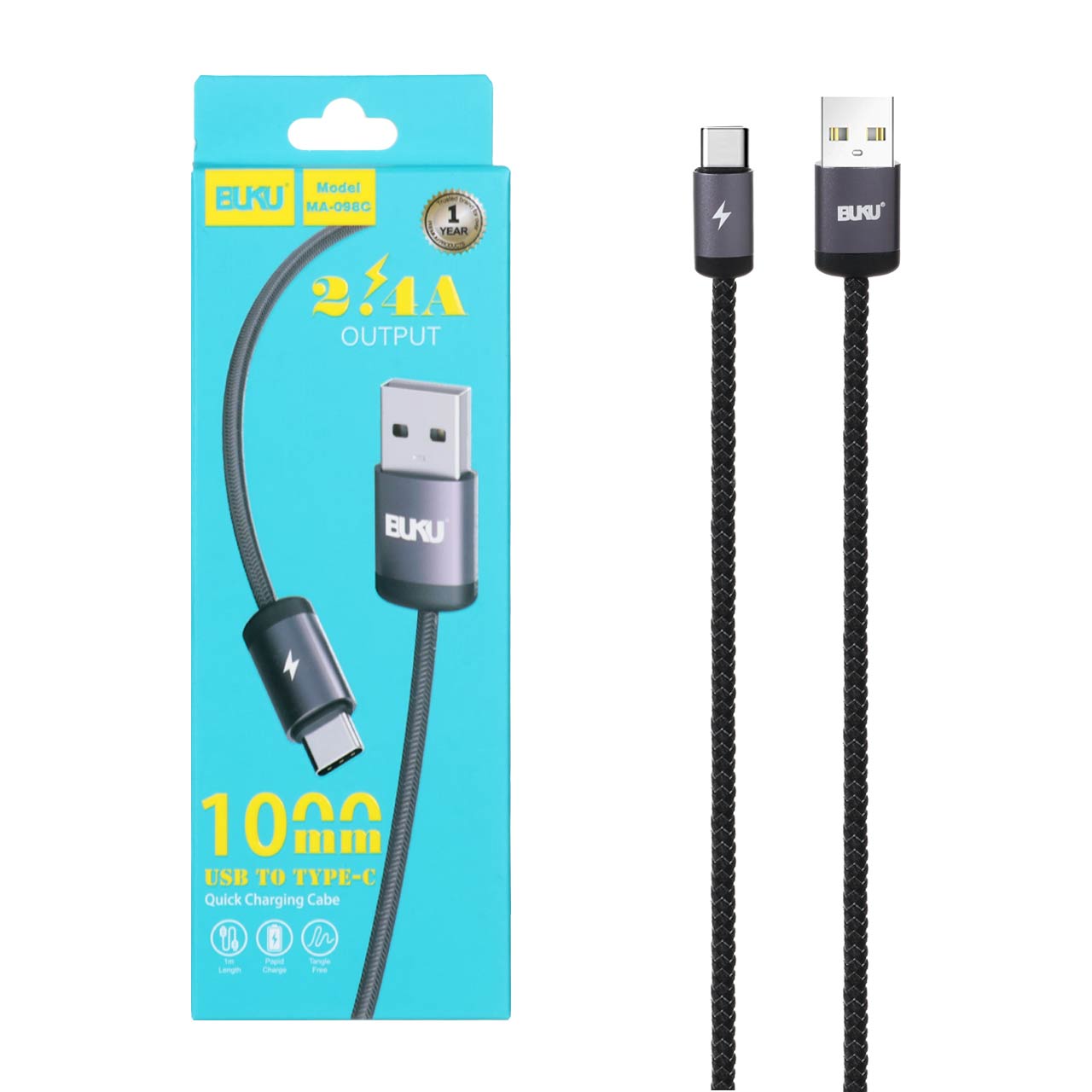کابل شارژ سریع Buku مدل MA-098C با خروجی 2.4 امپر-رابط USBبه Type-C (طول 1متر)