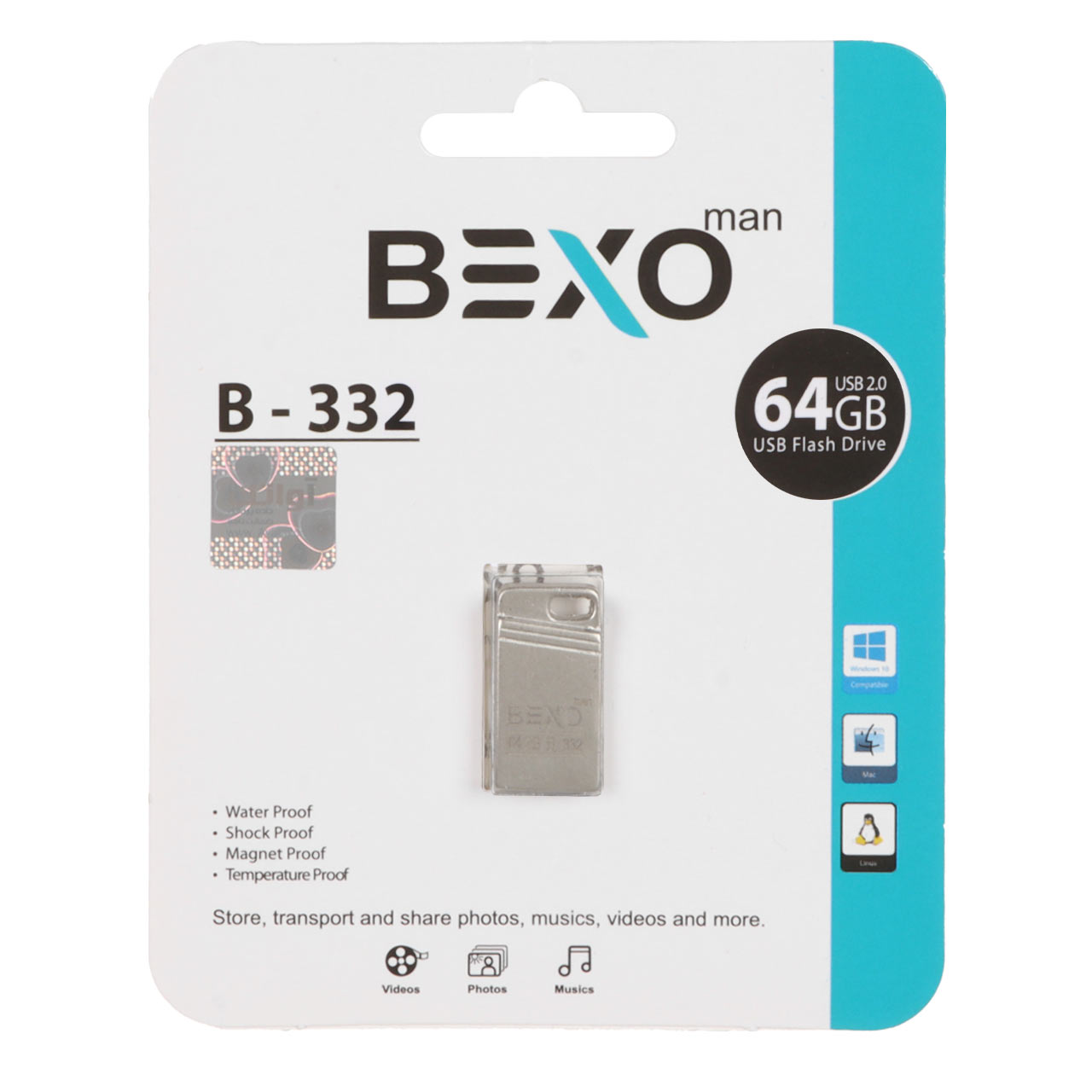 BEXO B-332 USB2.0 فلش مموری 64 گیگ (گارانتی داده پردازی آواتک) نقره ای