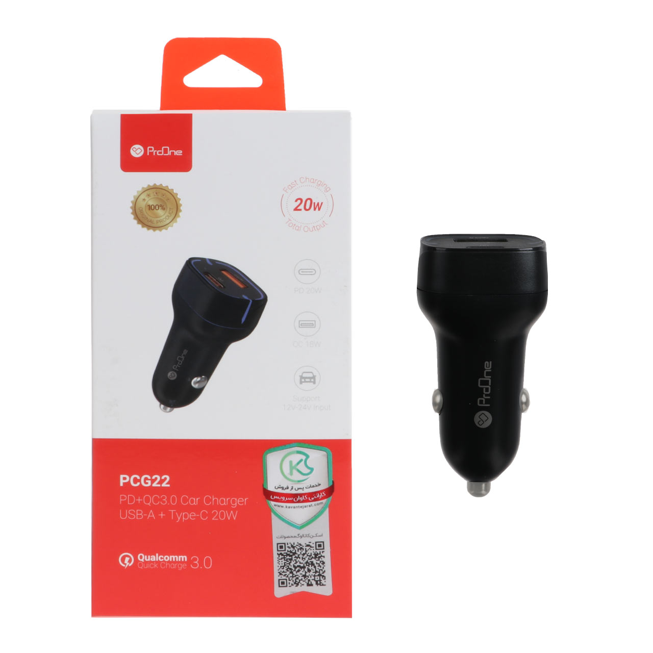 شارژر فندکی فست و PD دو پورت ProOne مدل PCG22 20W - مشکی