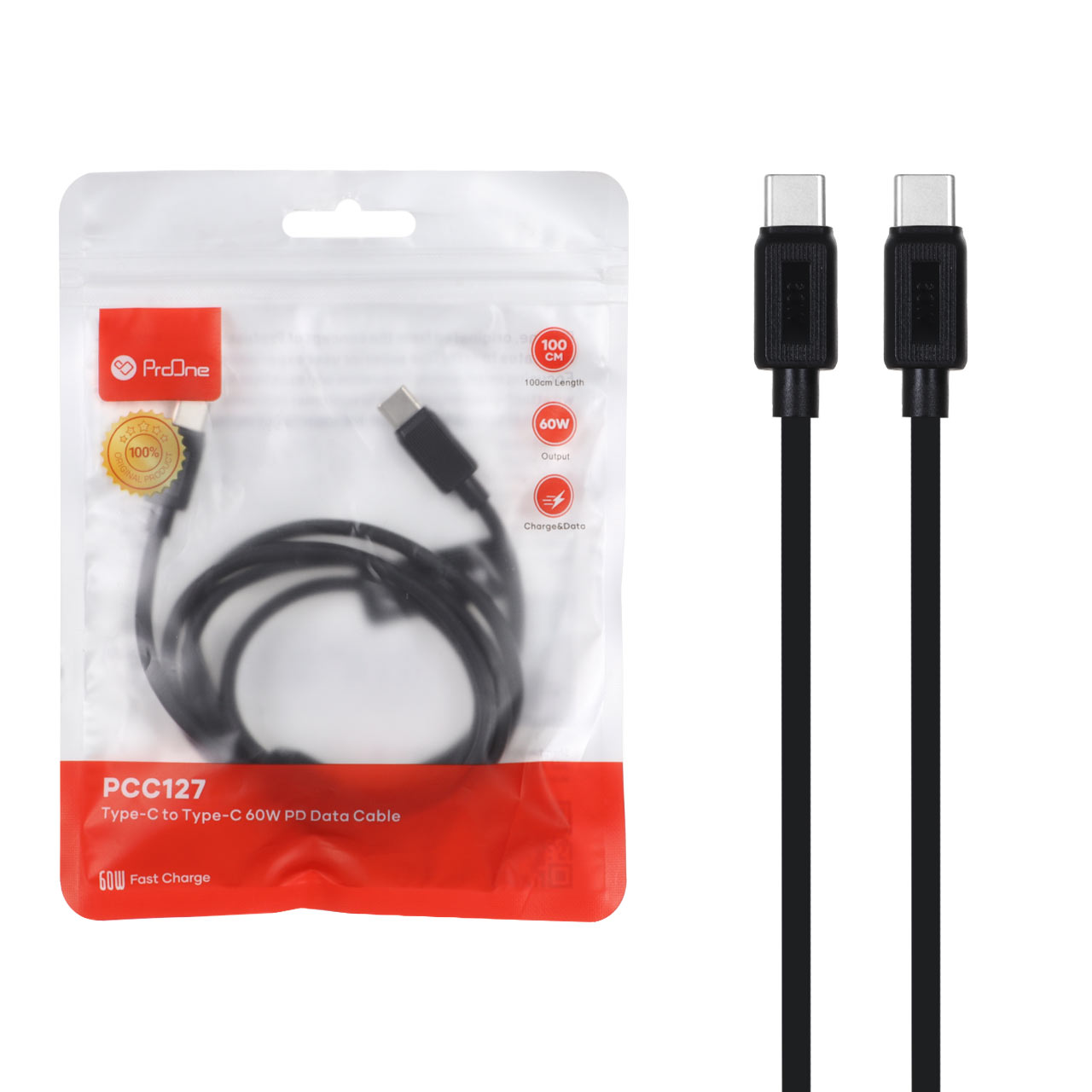 کابل شارژودیتا PD و فست ProOne Type-C To Type-C مدل PCC127 - مشکی