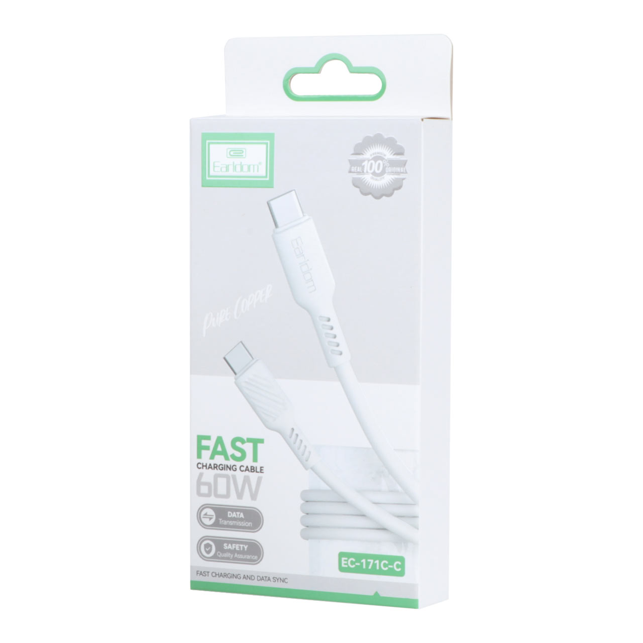 کابل شارژ فست Earldom Type-C to Type-C مدل EC-171C-C - سفید