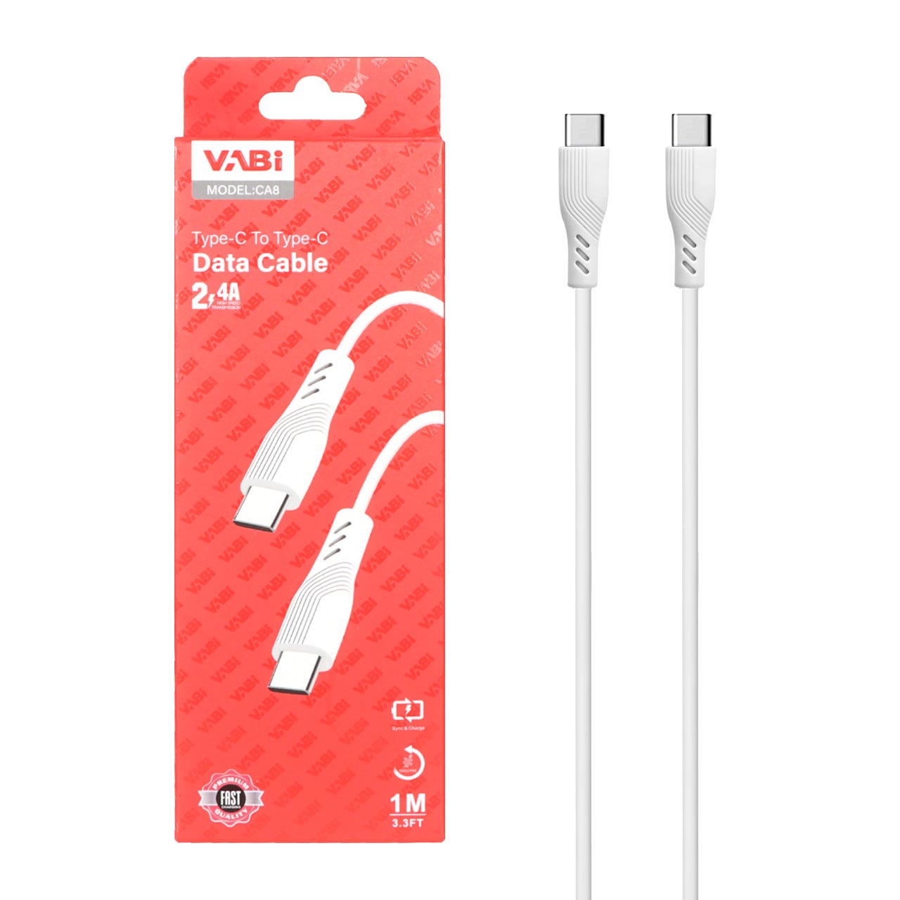 کابل شارژ فست VABI Type-C to Type-C مدل CA8 - سفید