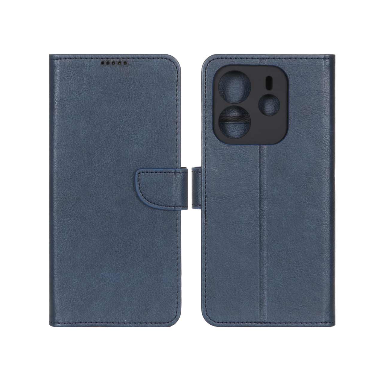 کیف چرمی موبایل مگنتی محافظ لنزدار Xiaomi Redmi Note 14 4G - سرمه ای تیره